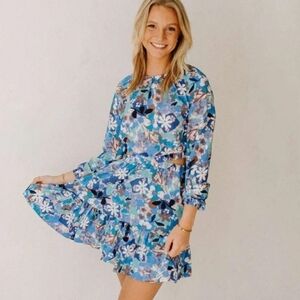 NWT Heartloom Women's Mika Dress Blue Floral Attached 2 Piece Long Sleeve